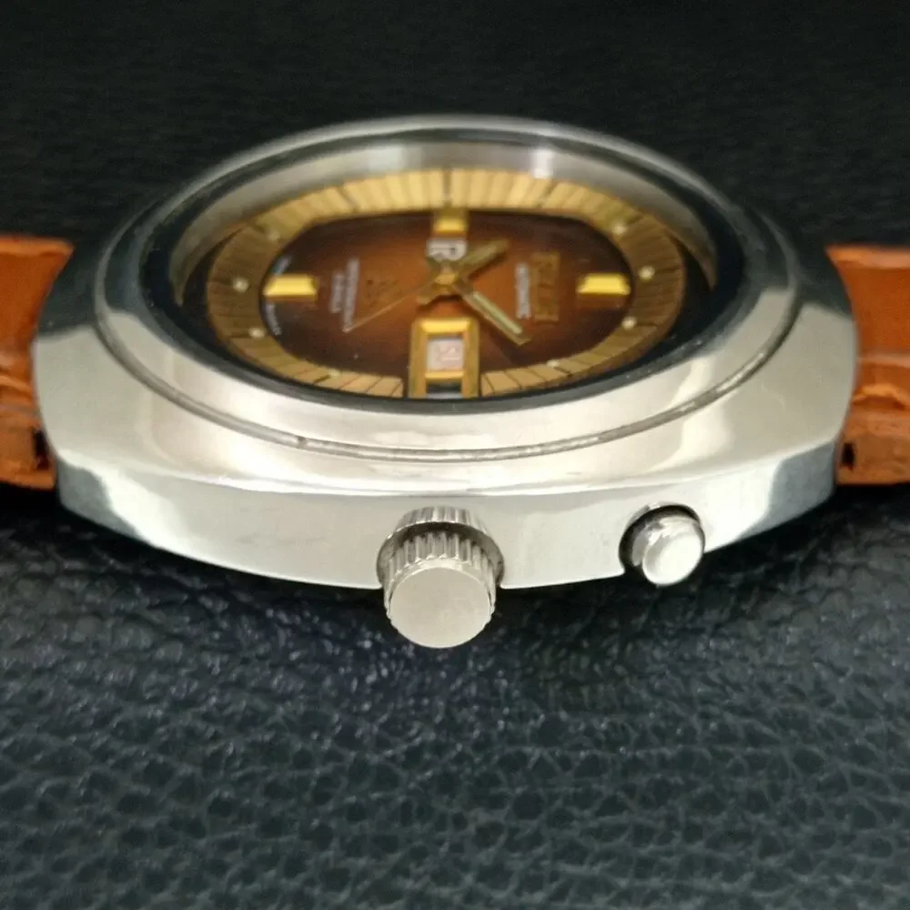 Vintage 1975 Ricoh Automatic Mens Silver Watch W/daydate & Gold accents